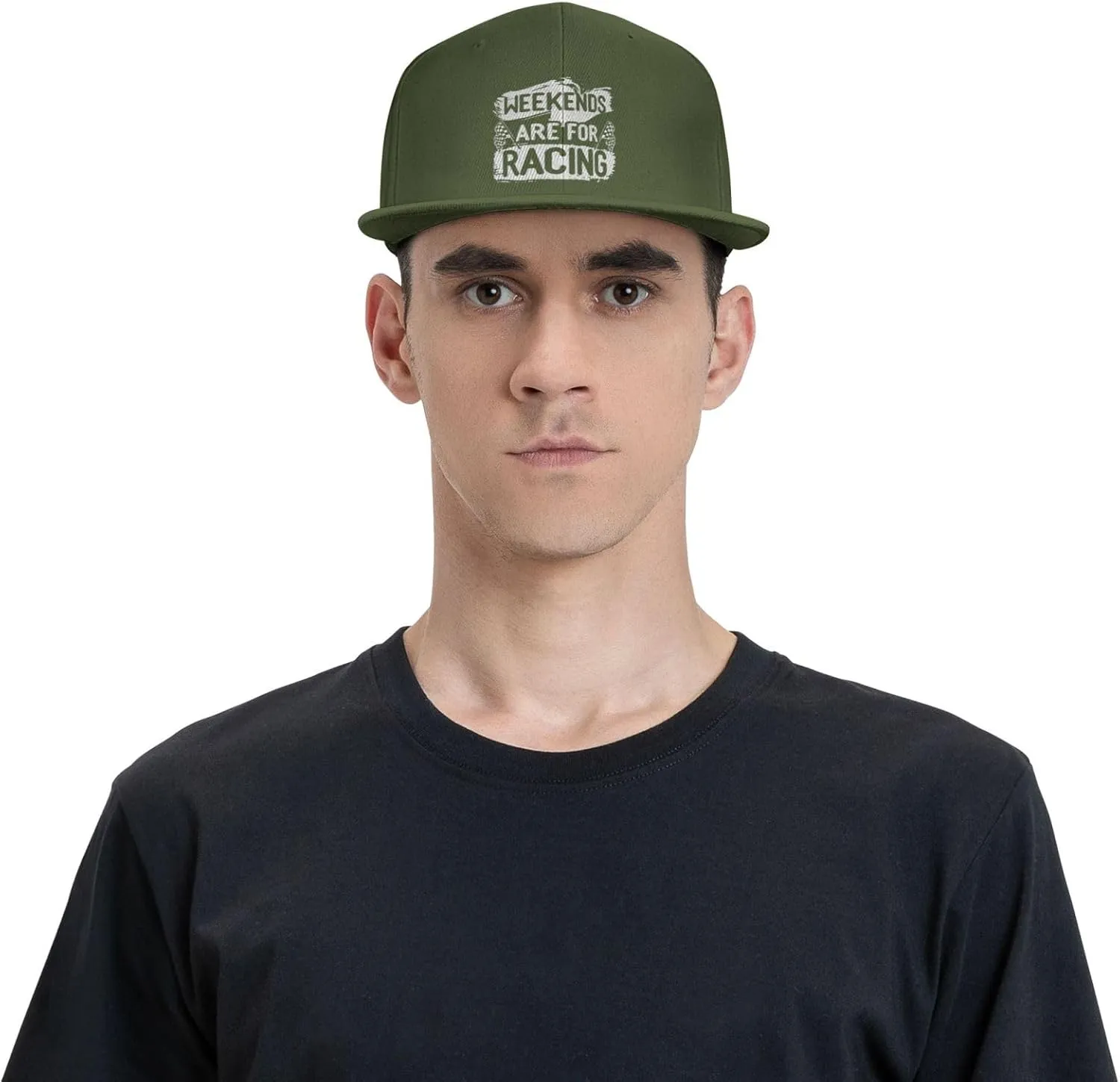 Car Race Bike Racing Racer Flat Brim Baseball Cap,Classic Snapback Hat Adjustable Trucker Hat for Men & Women,Black