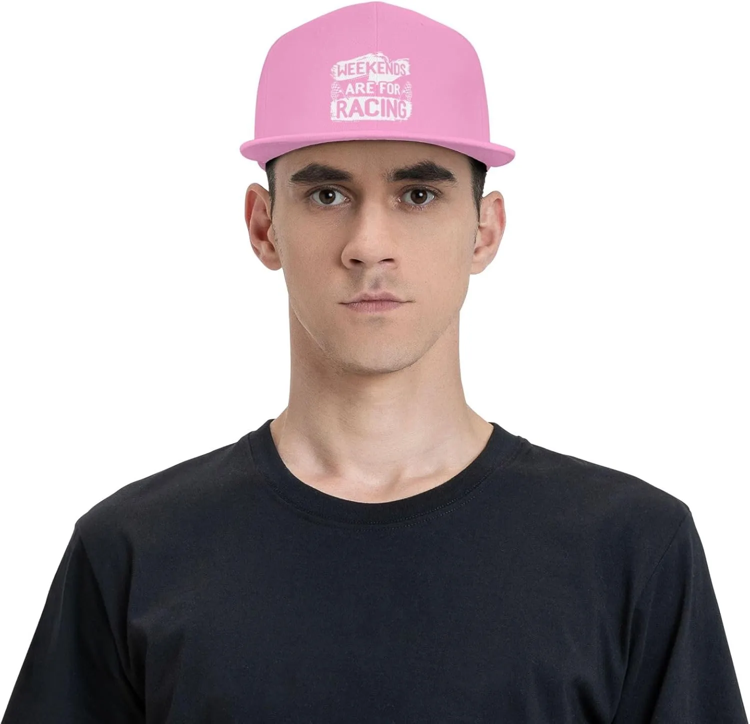 Car Race Bike Racing Racer Flat Brim Baseball Cap,Classic Snapback Hat Adjustable Trucker Hat for Men & Women,Black