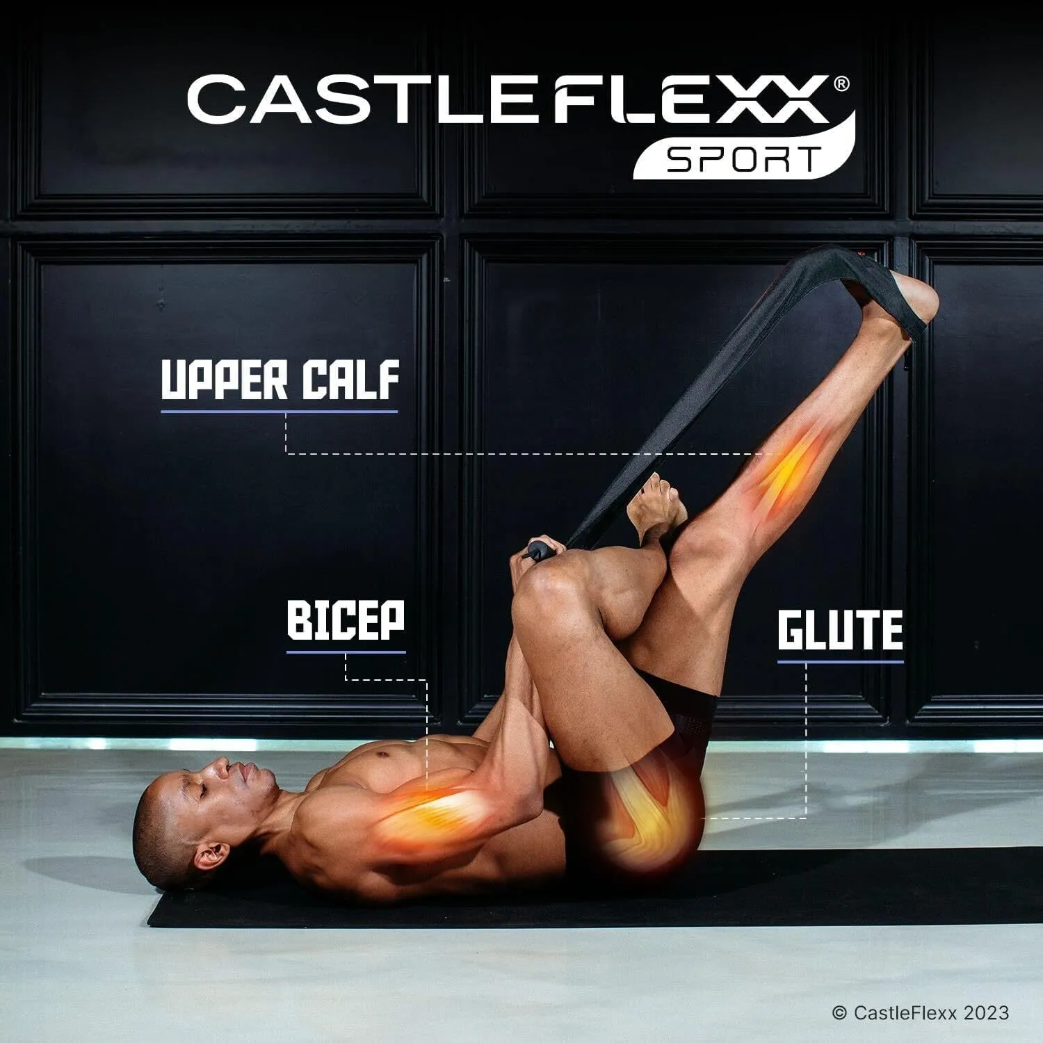 CastleFlexx Sport Mobility and Full Body Strengthening Device |Non-Elastic Stretch Strap with Super-Grip Tactical Silicone Handles for Exercise, Stretching, Therapy & Yoga |Height 5’9”