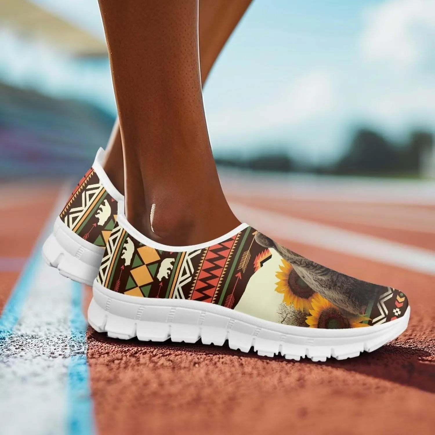 chaqlin Tennis Shoe Loafers for Women Men Stretch Hands Free Slip-on Loafer Aztec Tribal Shoes Comfy Breathable Mesh Sneaker