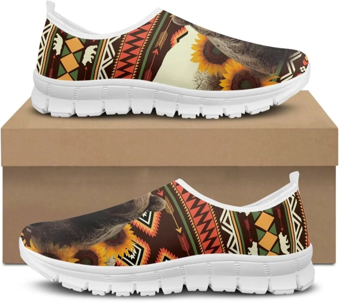 chaqlin Tennis Shoe Loafers for Women Men Stretch Hands Free Slip-on Loafer Aztec Tribal Shoes Comfy Breathable Mesh Sneaker