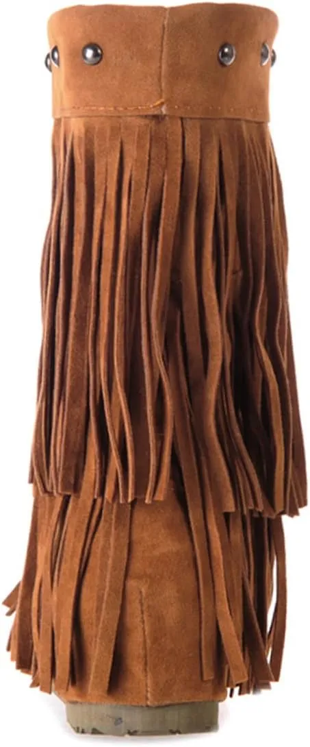 Ciuyurra Classic Double Fringe Moccasin Boots Mid Calf Women Flat