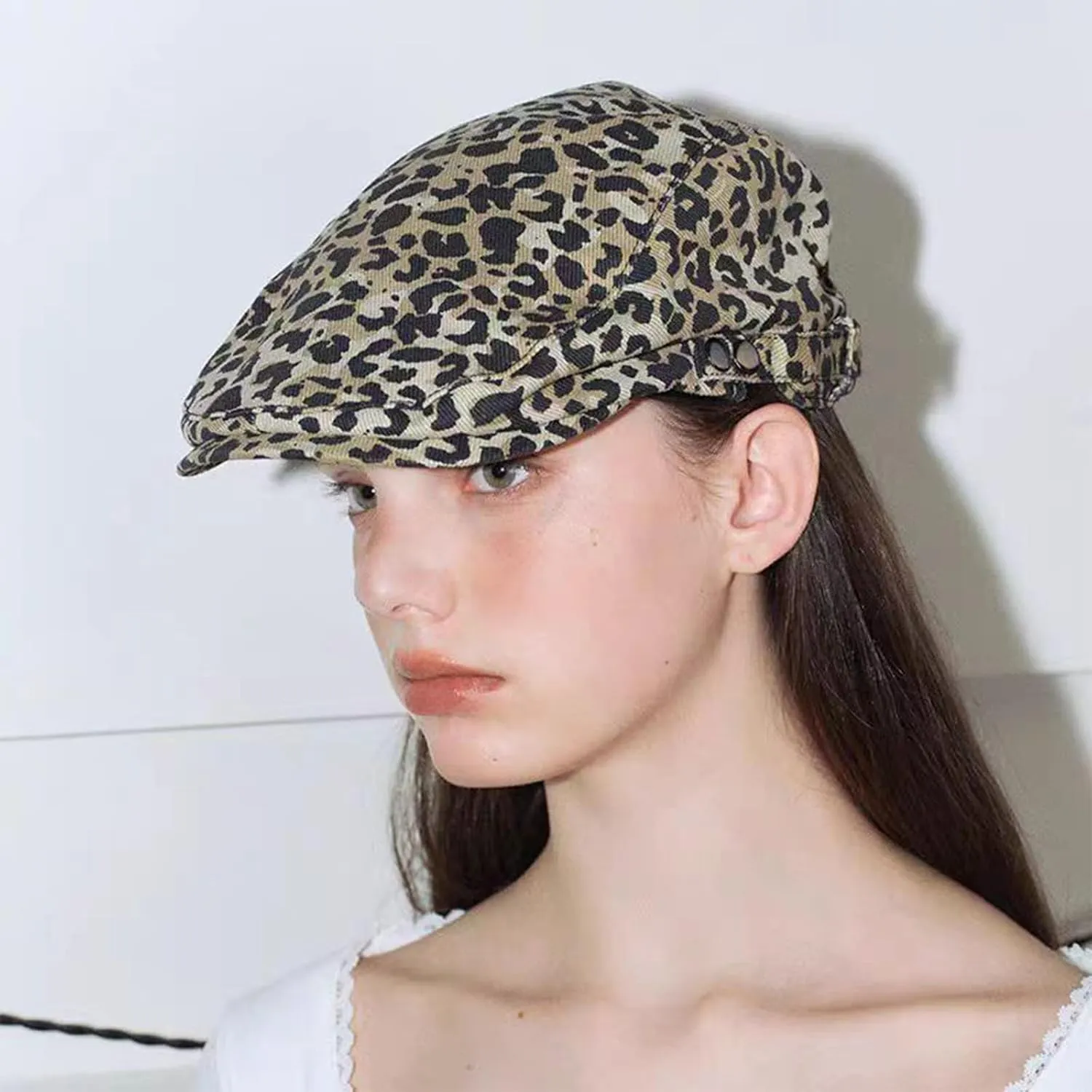 Clakllie Men's Ivy Newsboy Hat Leopard Print Irish Flat Caps Cabbie Driving Hunting Cap Adjsutable Gatsby Beret Hat