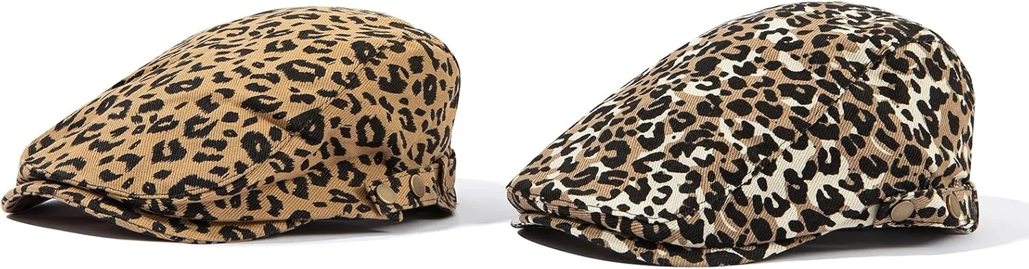 Clakllie Men's Ivy Newsboy Hat Leopard Print Irish Flat Caps Cabbie Driving Hunting Cap Adjsutable Gatsby Beret Hat