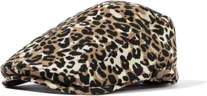 Clakllie Men's Ivy Newsboy Hat Leopard Print Irish Flat Caps Cabbie Driving Hunting Cap Adjsutable Gatsby Beret Hat