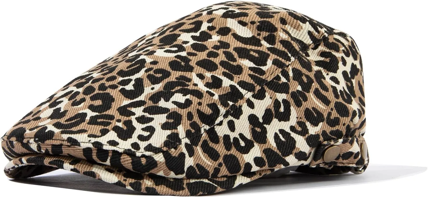 Clakllie Men's Ivy Newsboy Hat Leopard Print Irish Flat Caps Cabbie Driving Hunting Cap Adjsutable Gatsby Beret Hat