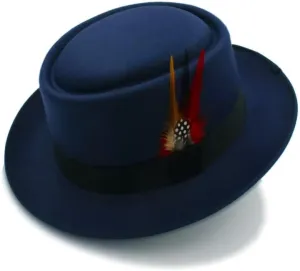 Classic Pork Pie Hat with Feathers Flat Top Fedora, Vintage Panama Hat, Warm Comfortable Hat Jazz Hat