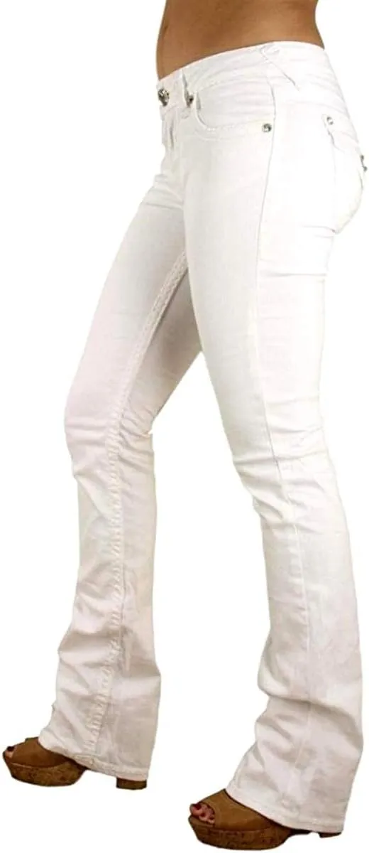 Classic Rhinestone Studded White Denim Bootcut Jeans