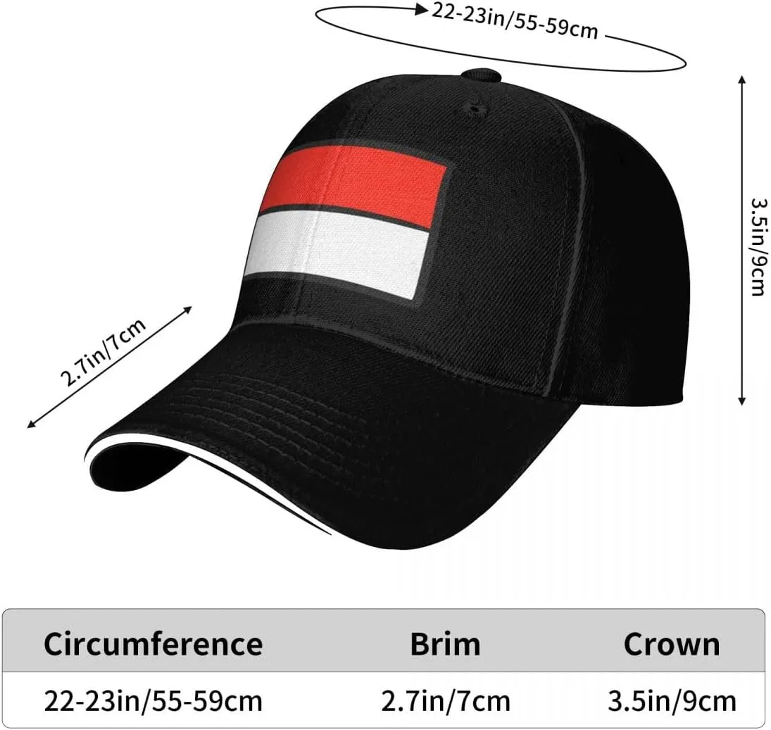 Classic Sandwich Baseball Cap-Indonesia Flag Flat Pattern Adjustable Unisex Sports Hat for Running Outdoor Four Seasons Comfo