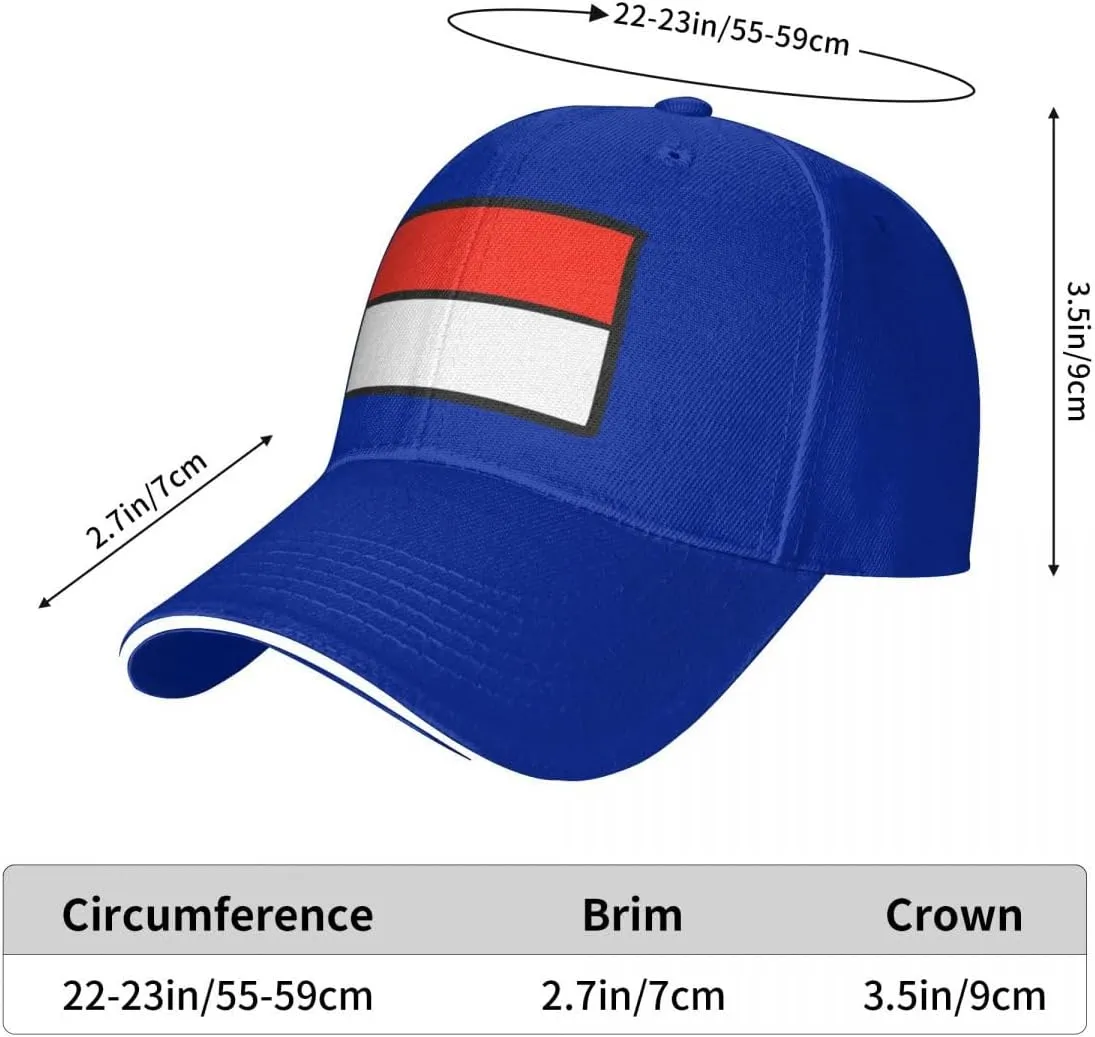 Classic Sandwich Baseball Cap-Indonesia Flag Flat Pattern Adjustable Unisex Sports Hat for Running Outdoor Four Seasons Comfo
