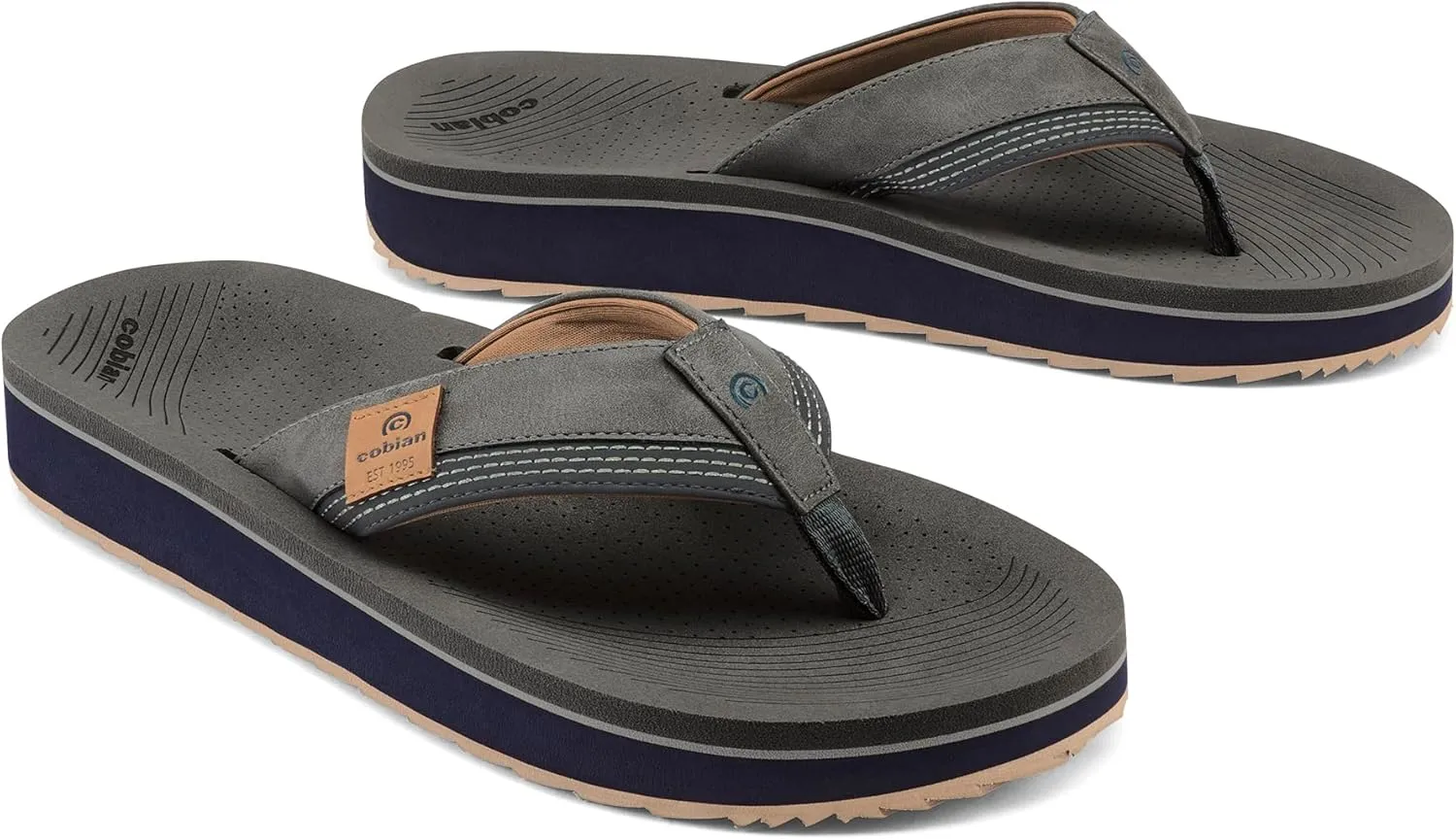 Cobian Men’s Roca Rise Synthetic Leather Strap Flip-Flop Sandals
