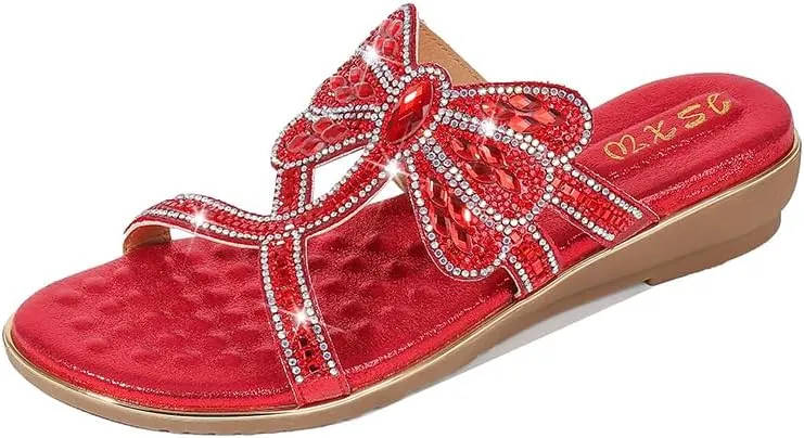 Comfortable Ladies Sandals Summer Bohemian Style Beach Shoes Dragonfly Rhinestone Flat Leisure Slippers