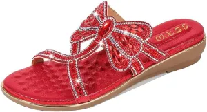Comfortable Ladies Sandals Summer Bohemian Style Beach Shoes Dragonfly Rhinestone Flat Leisure Slippers