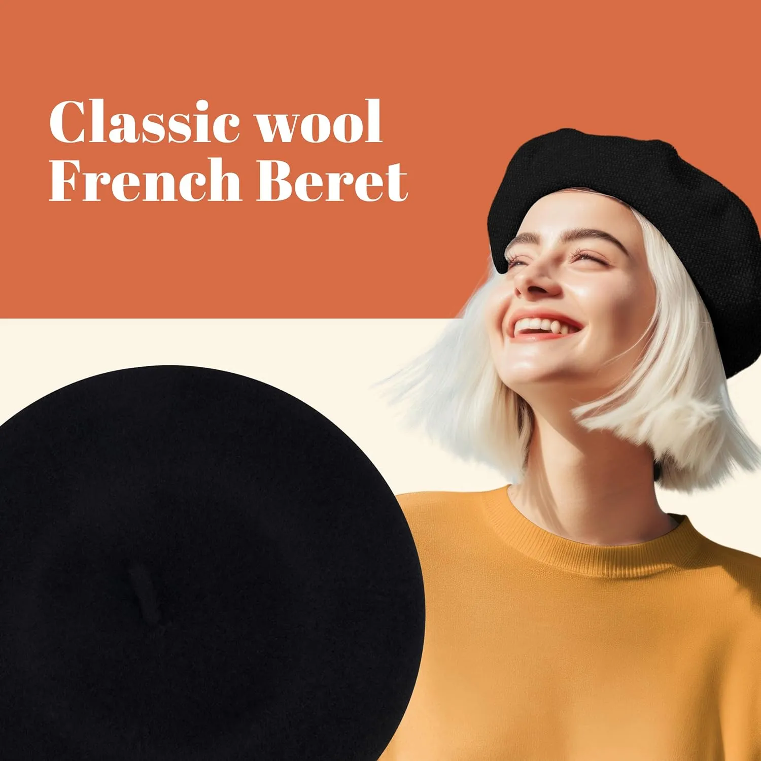 Concept One C California Hat, Classic Wool French Beret for Men and Women