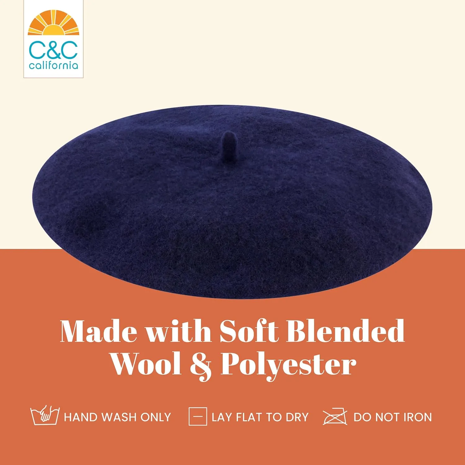 Concept One C California Hat, Classic Wool French Beret for Men and Women