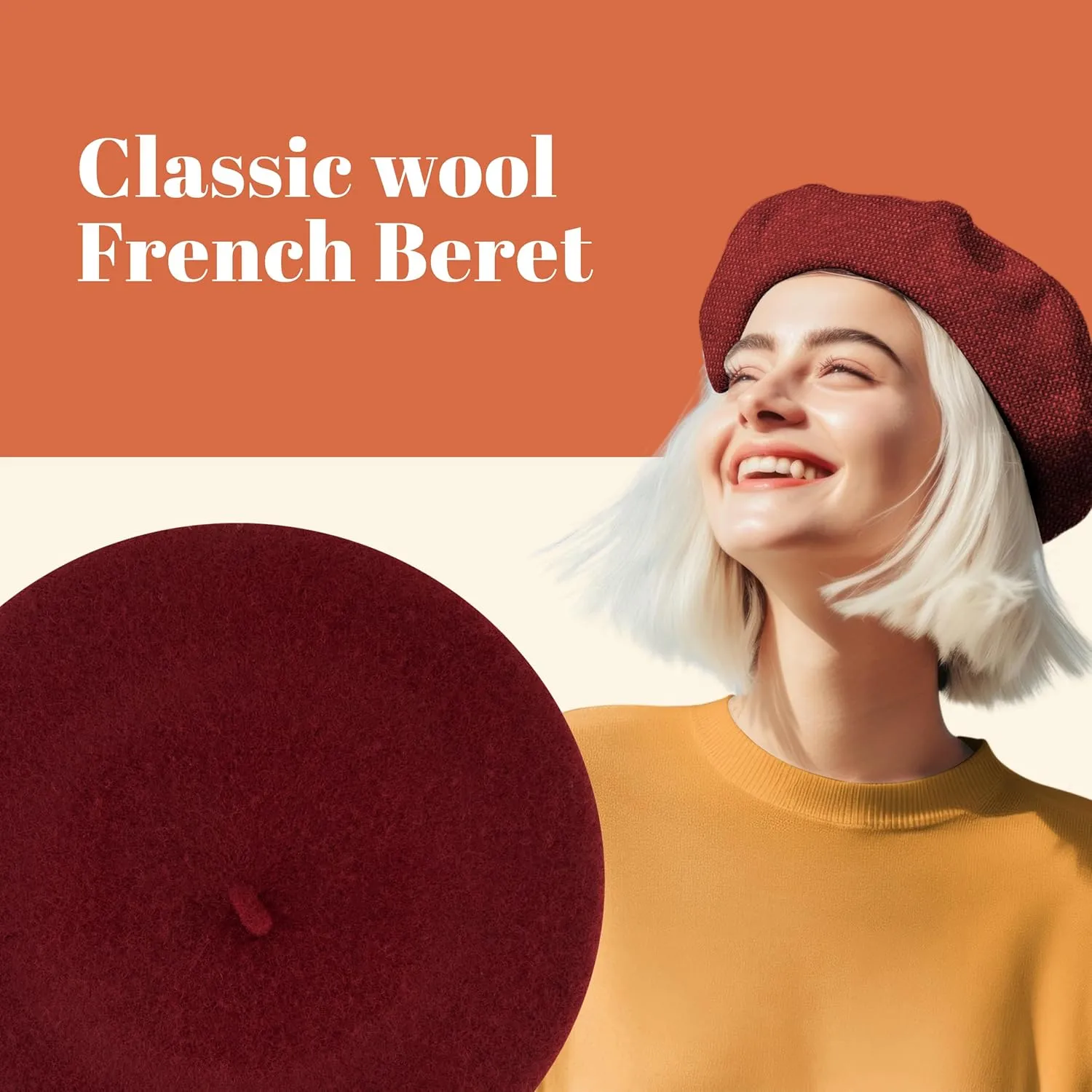 Concept One C California Hat, Classic Wool French Beret for Men and Women