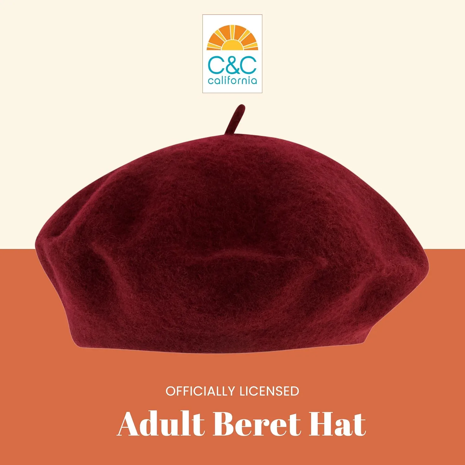 Concept One C California Hat, Classic Wool French Beret for Men and Women