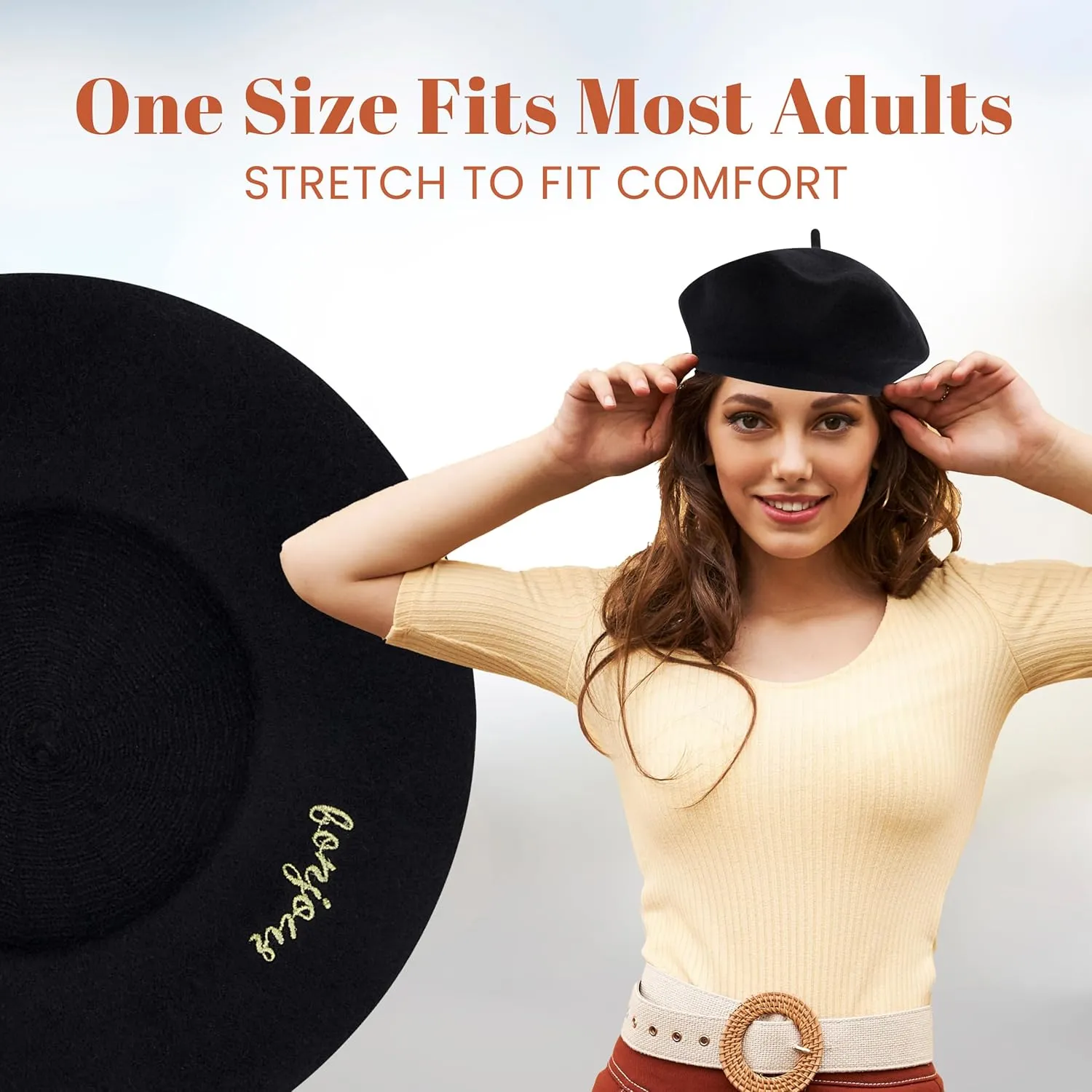 Concept One C California Hat, Classic Wool French Beret for Men and Women