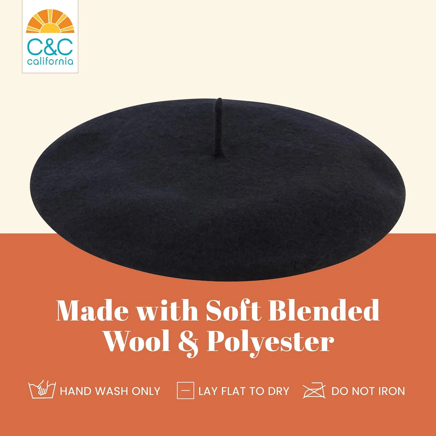 Concept One C California Hat, Classic Wool French Beret for Men and Women