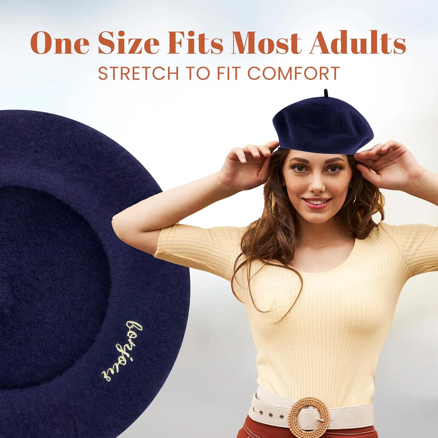 Concept One C California Hat, Classic Wool French Beret for Men and Women