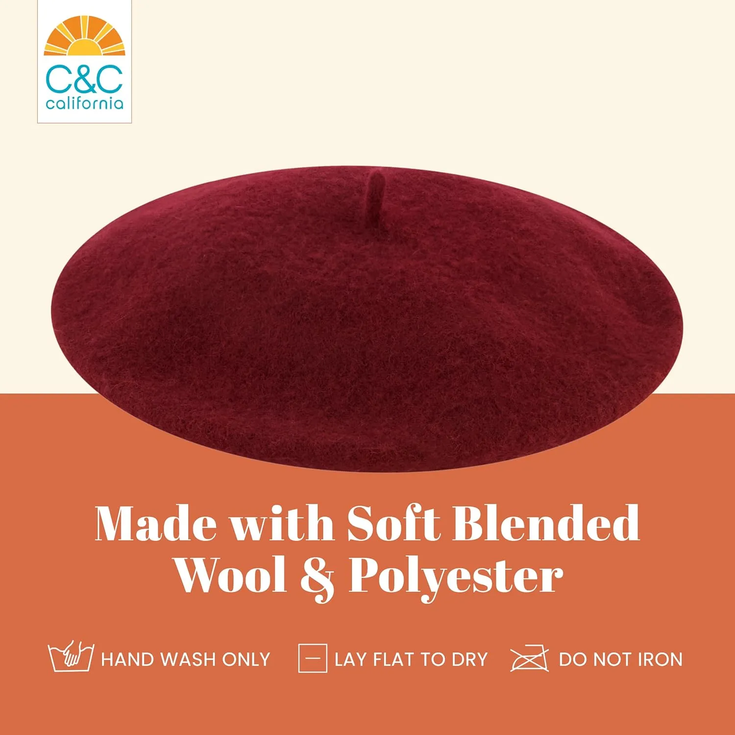 Concept One C California Hat, Classic Wool French Beret for Men and Women