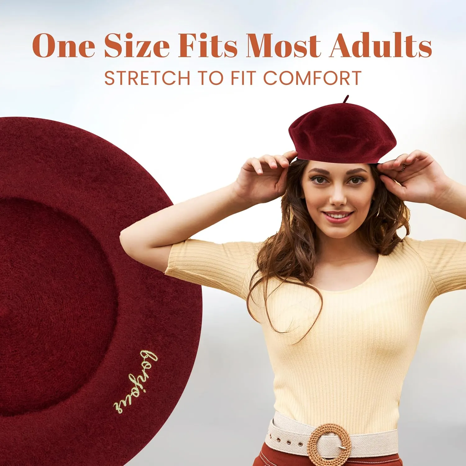 Concept One C California Hat, Classic Wool French Beret for Men and Women