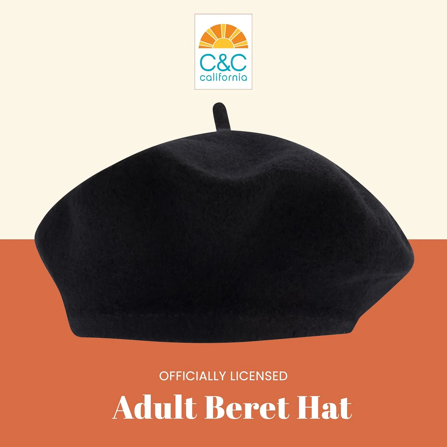 Concept One C California Hat, Classic Wool French Beret for Men and Women