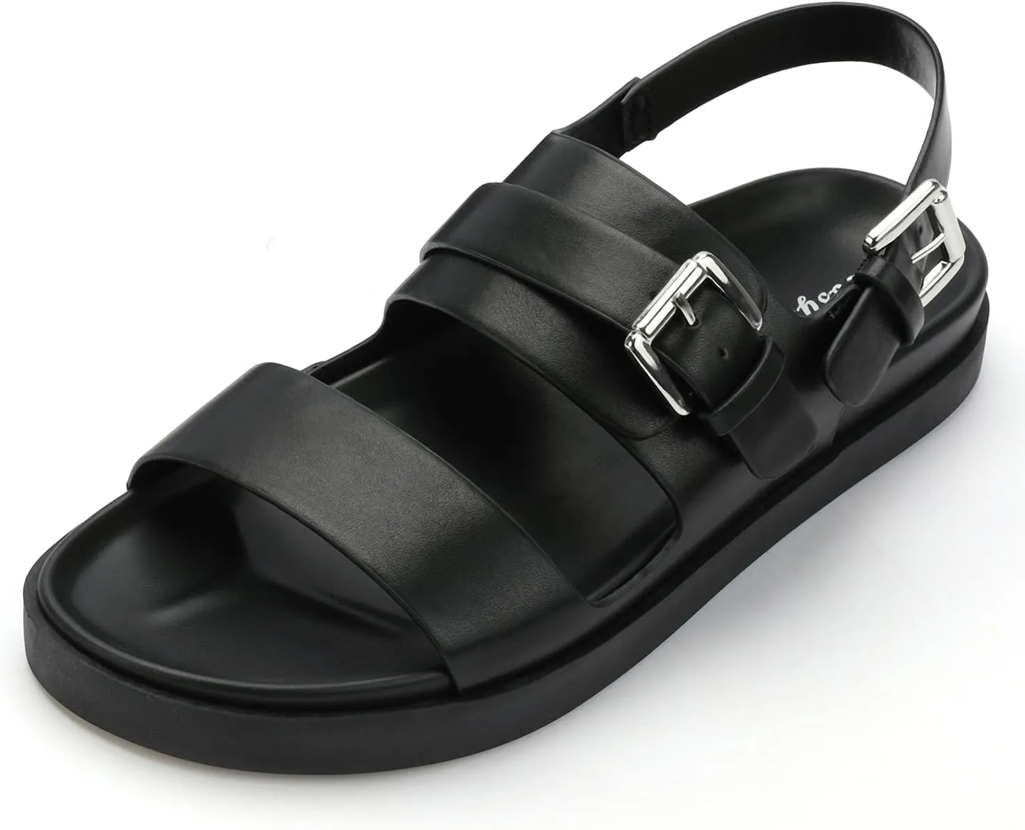 CosyFever Women's Black Slip On Flat Footbed Sandals Adjustable Back Strap Comfortable Walking Shoes for Casual Outfits Summer Work - 9 B(M) US