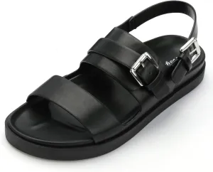CosyFever Women's Black Slip On Flat Footbed Sandals Adjustable Back Strap Comfortable Walking Shoes for Casual Outfits Summer Work - 9 B(M) US