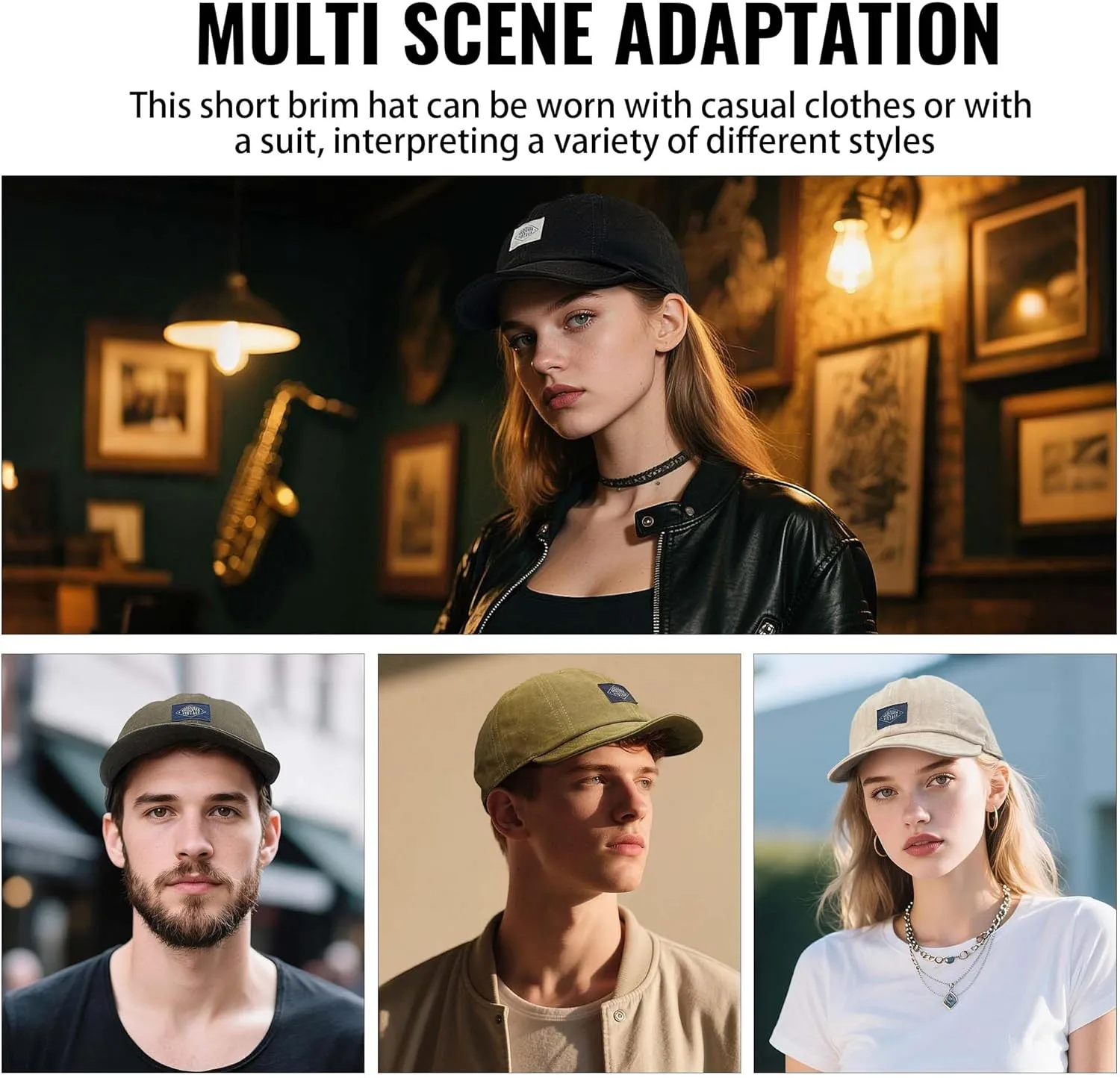 Croogo Short Brim Baseball Cap Low Profile Casual Flat Brimmed Lightweight Hats Cotton Outdoor Adjustable Caps Sun Hat