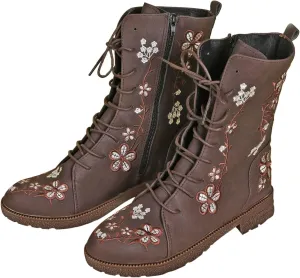 Crzidha Combat Boots for Women Vintage,Classic Side Zipper Lace Up Low Heel Riding Ankle Boots Chic Stylish Floral Embroidered Suede Boots Casual Winter Fall Walking Travel Flat Shoes