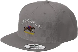 Custom Snapback Hats for Men & Women Western Racehorse Horse Racing Sports Acrylic Flat Bill Baseball Cap Dark Grey Personalized Text Here