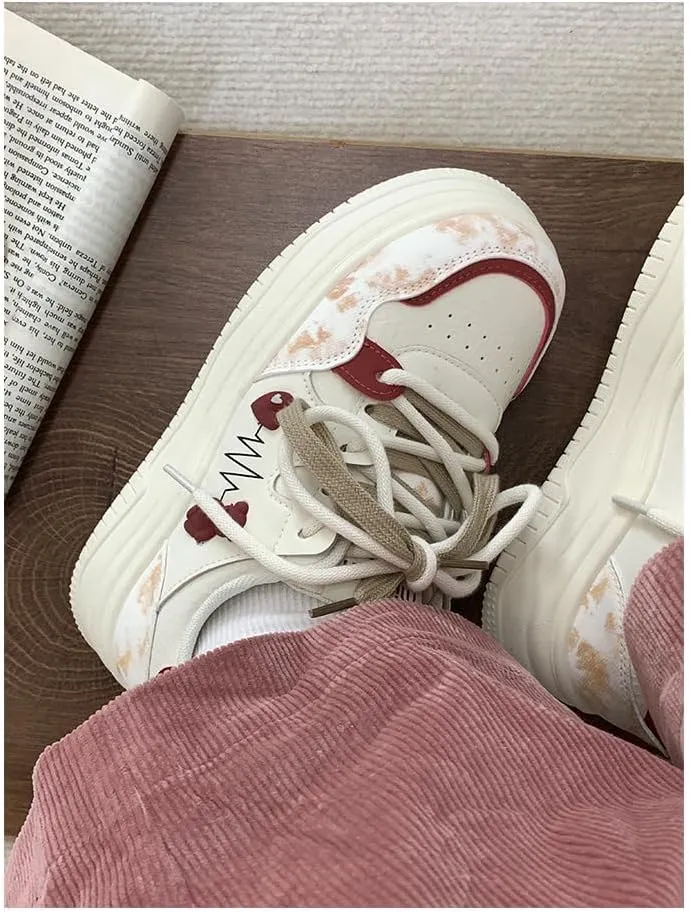 Cute Bear Shoes Thick Sole Y2K Chunky Sneaker Platform Kawaii Japanese Retro Colorful Pretty Pastel Aesthetic Pink Elevated Lug White Trainer for Women Girl Casual School Summer Travel
