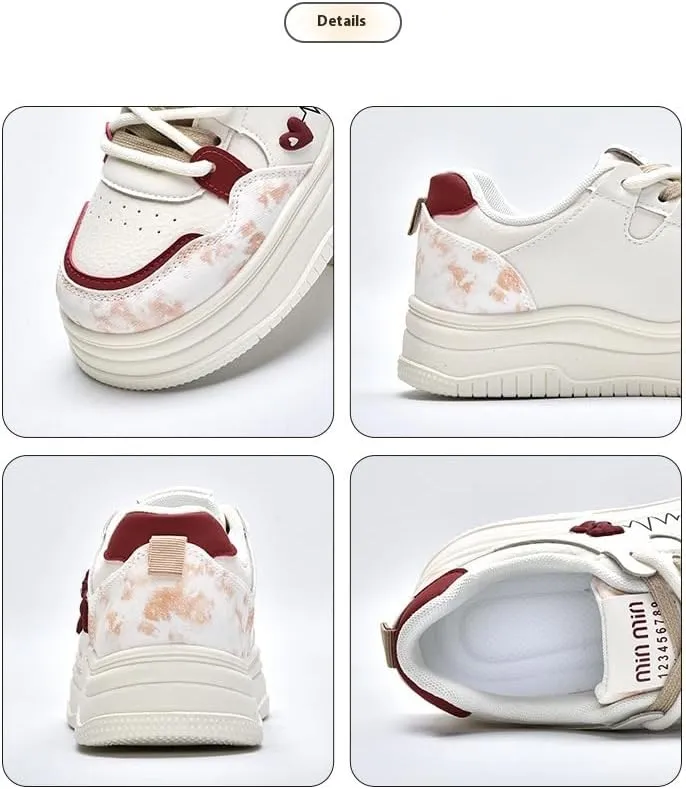 Cute Bear Shoes Thick Sole Y2K Chunky Sneaker Platform Kawaii Japanese Retro Colorful Pretty Pastel Aesthetic Pink Elevated Lug White Trainer for Women Girl Casual School Summer Travel