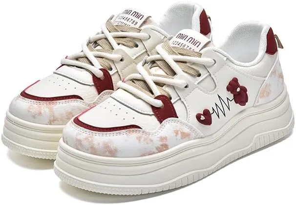 Cute Bear Shoes Thick Sole Y2K Chunky Sneaker Platform Kawaii Japanese Retro Colorful Pretty Pastel Aesthetic Pink Elevated Lug White Trainer for Women Girl Casual School Summer Travel