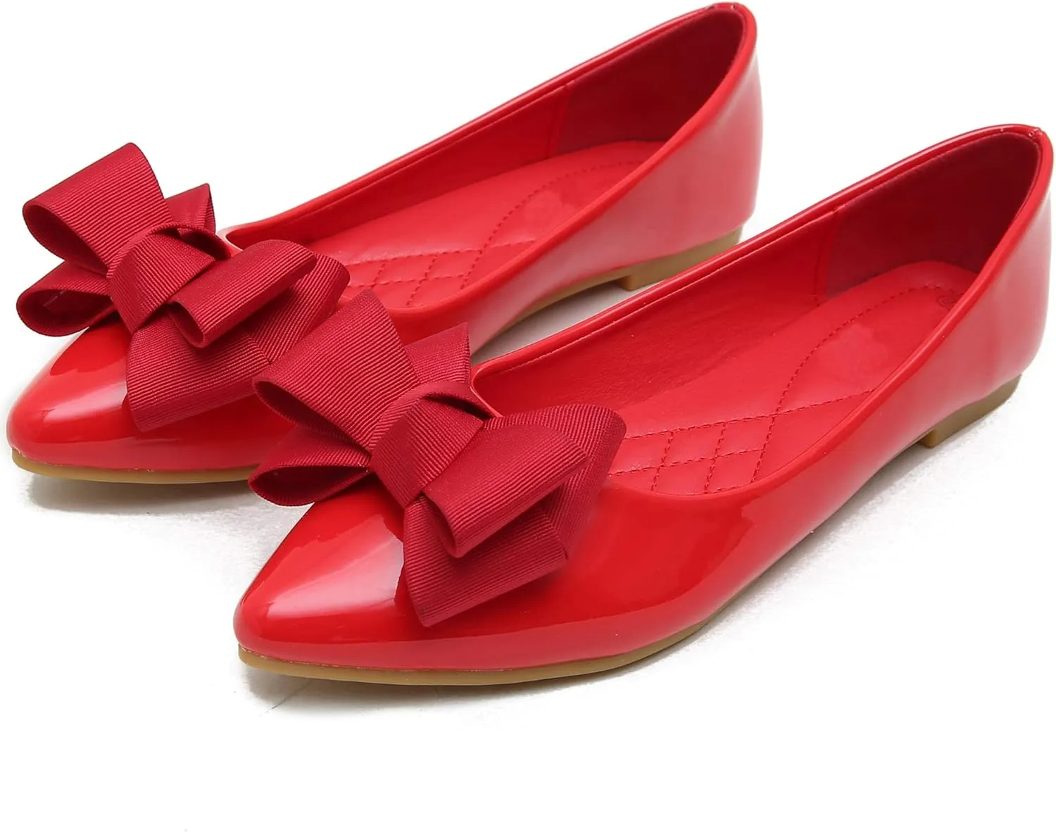Dear Time Women's Patent Leather Ballet Flat with Bow Comfortable Pointy Slip-on Loafers