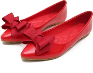 Dear Time Women's Patent Leather Ballet Flat with Bow Comfortable Pointy Slip-on Loafers