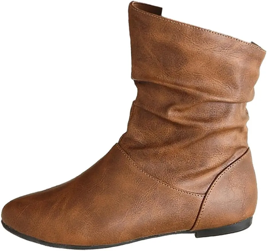 DINTAHA Flat Ankle Boots Women'S Slouch Boots Low Heel Booties Fall Slouchy Boots