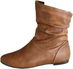 DINTAHA Flat Ankle Boots Women'S Slouch Boots Low Heel Booties Fall Slouchy Boots