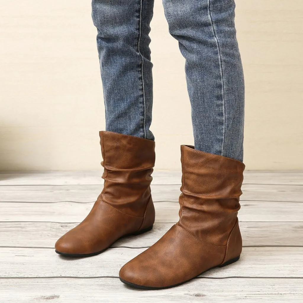 DINTAHA Flat Ankle Boots Women'S Slouch Boots Low Heel Booties Fall Slouchy Boots