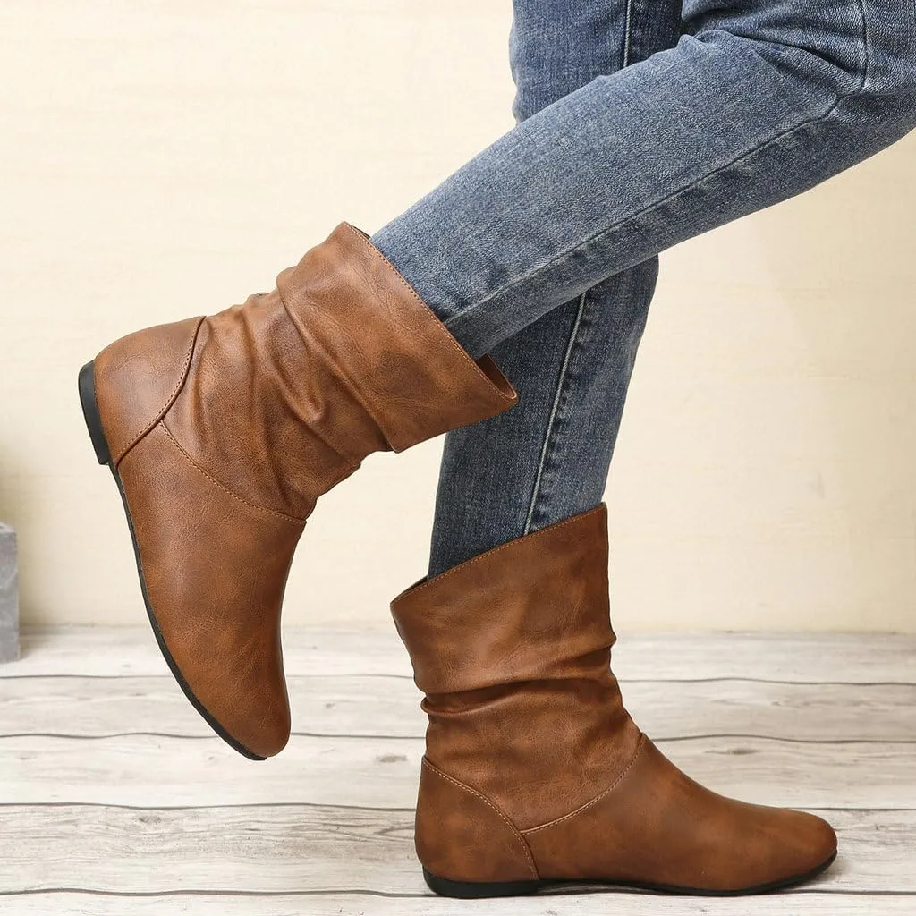 DINTAHA Flat Ankle Boots Women'S Slouch Boots Low Heel Booties Fall Slouchy Boots