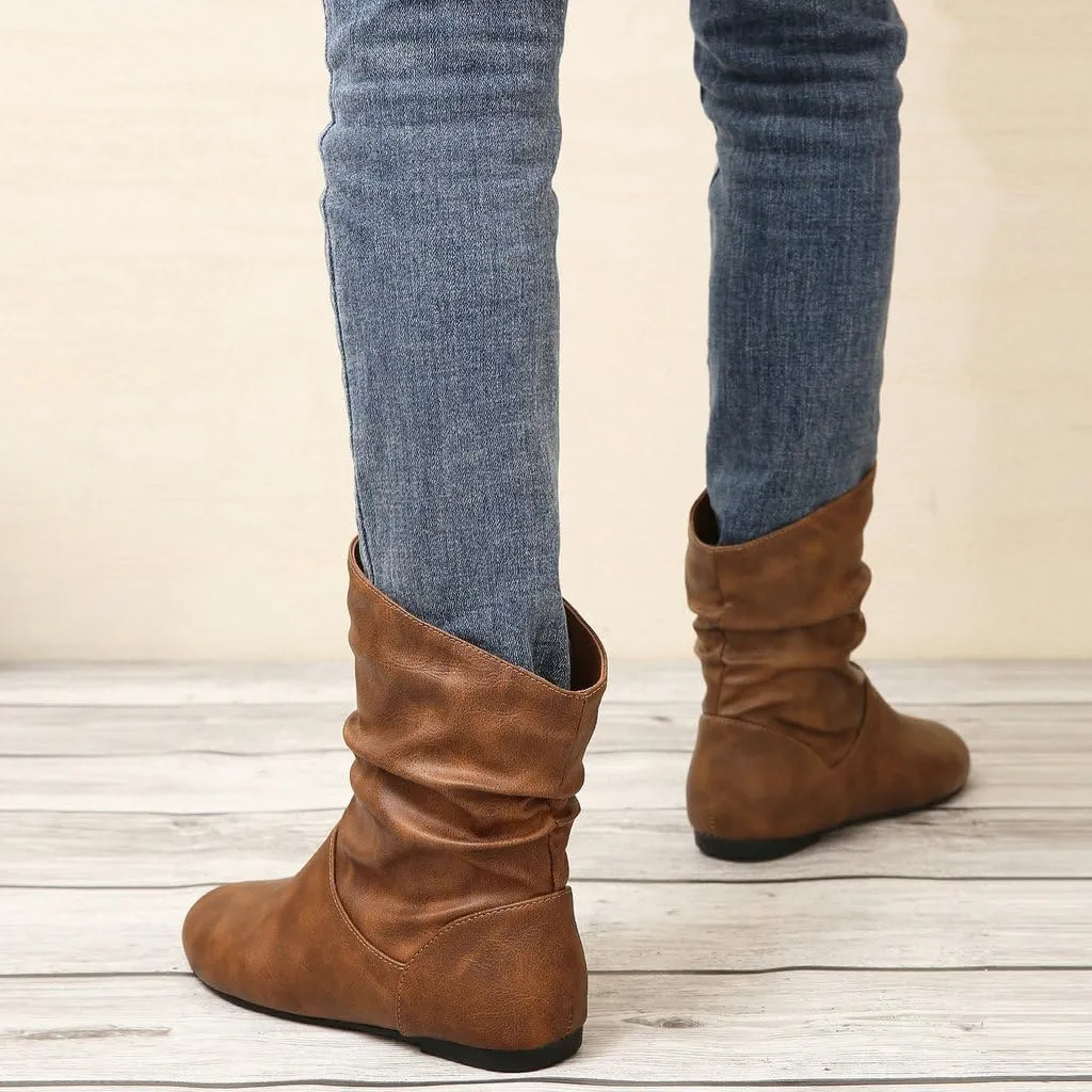 DINTAHA Flat Ankle Boots Women'S Slouch Boots Low Heel Booties Fall Slouchy Boots