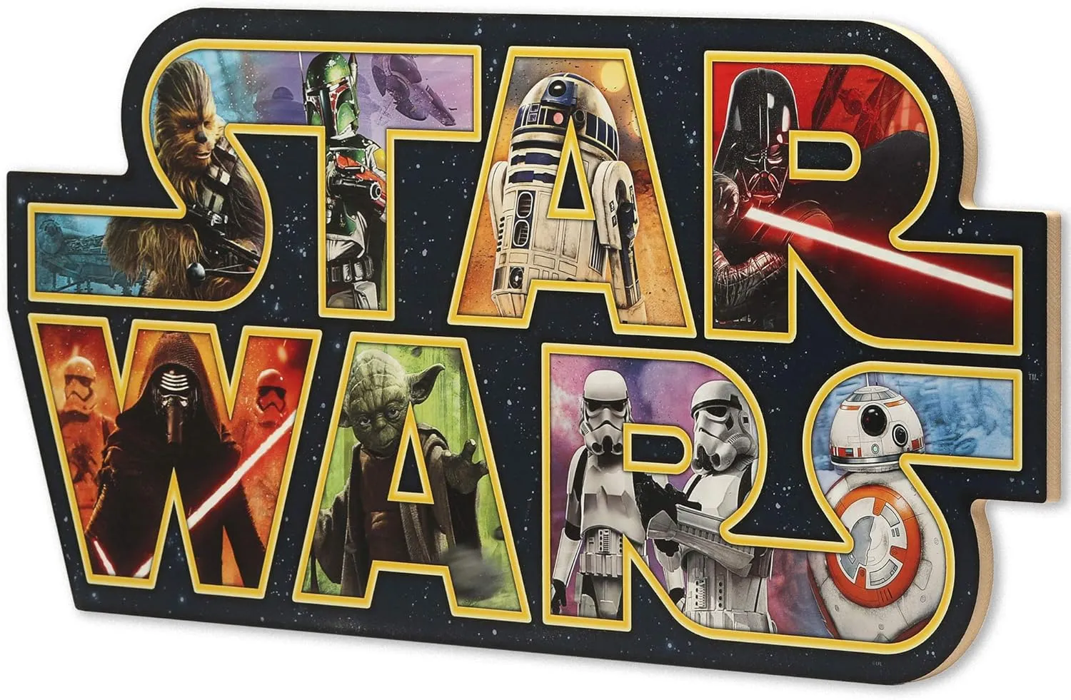 Disney Star Wars Logo Collage Wood Wall Decor - Classic Star Wars Wall Art For Bedroom, Man Cave or Movie Room