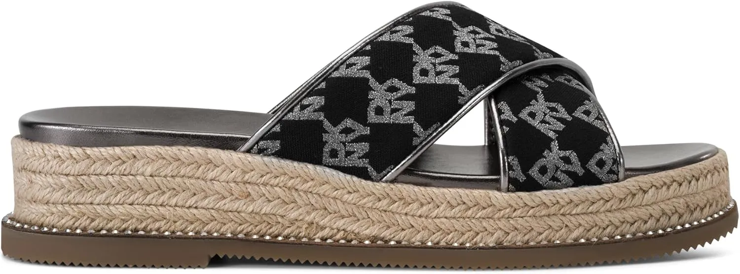 DKNY Women's Berris Criss Cross Espadrille Platform Sandal with Logo Flat