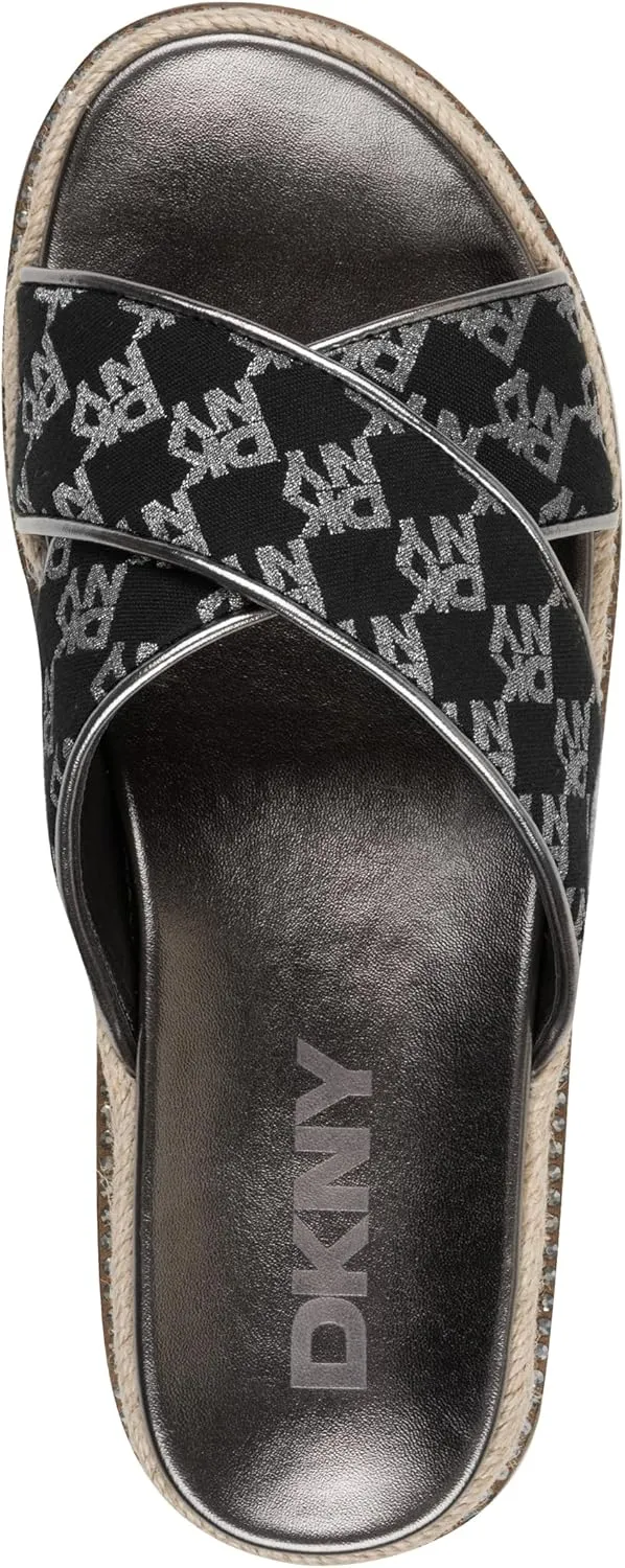 DKNY Women's Berris Criss Cross Espadrille Platform Sandal with Logo Flat