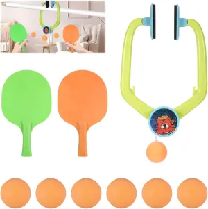 Door Pong Game Over The Door, Indoor Hanging Table Tennis, 2025 Hanging Table Tennis Trainer Portable Set with Racket and Balls, Adjustable Doorway Pong Game