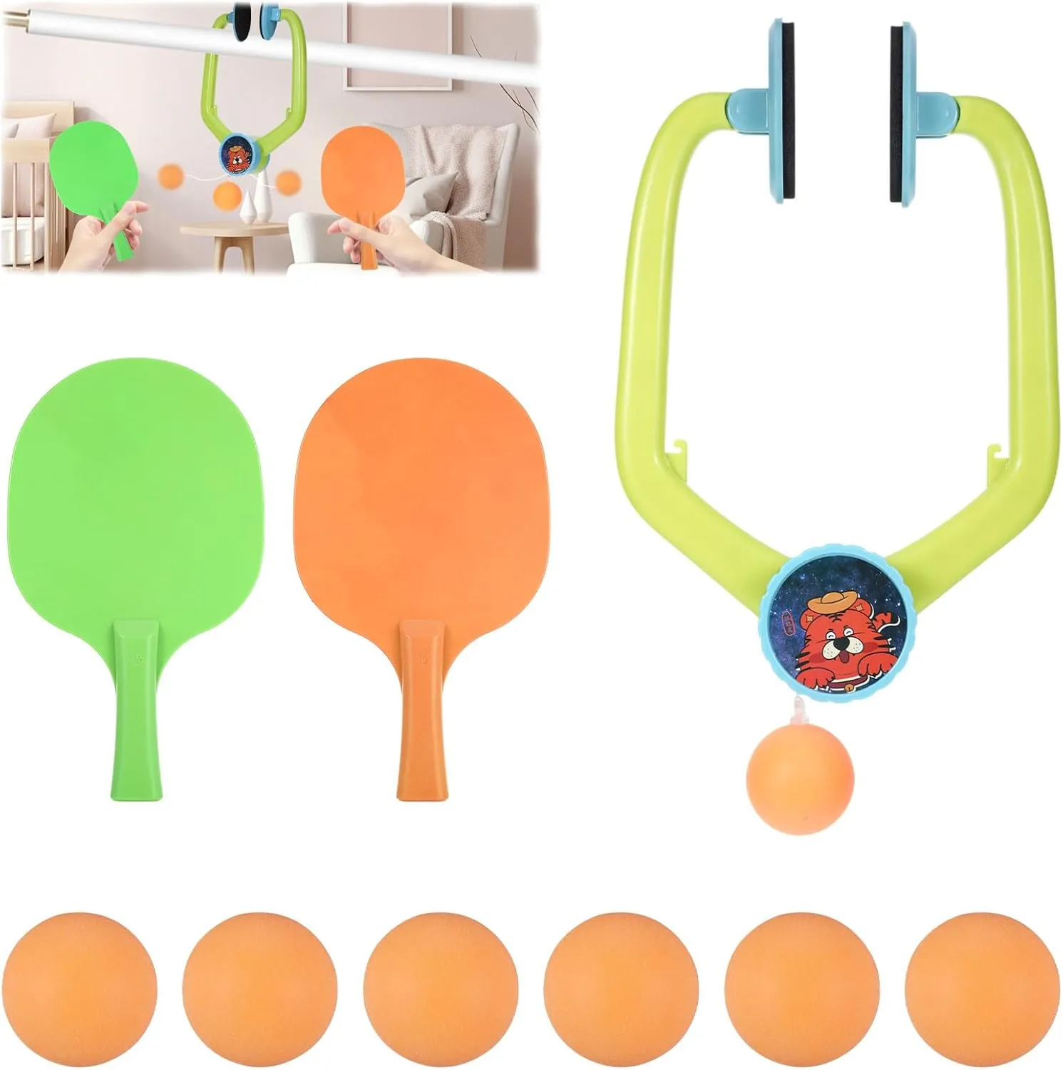Door Pong Game Over The Door, Indoor Hanging Table Tennis, 2025 Hanging Table Tennis Trainer Portable Set with Racket and Balls, Adjustable Doorway Pong Game