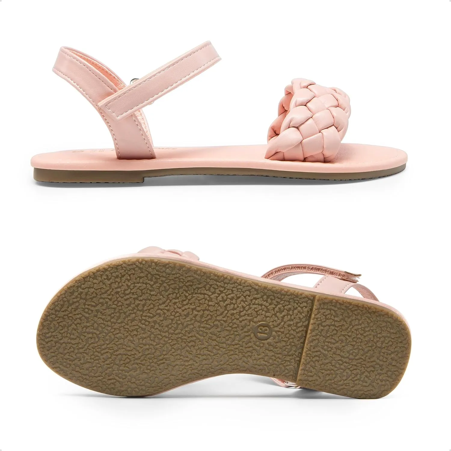 DREAM PAIRS Girls Sandals Classic Open Toe Braided Flat Sandals Summer Dress Shoes