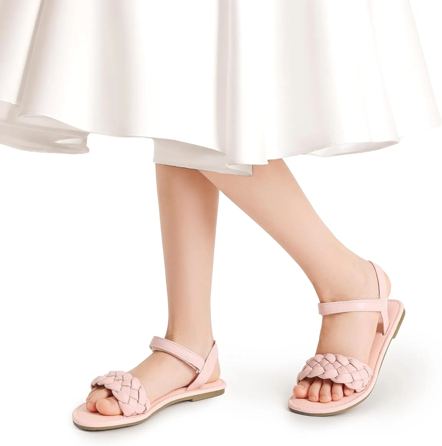 DREAM PAIRS Girls Sandals Classic Open Toe Braided Flat Sandals Summer Dress Shoes