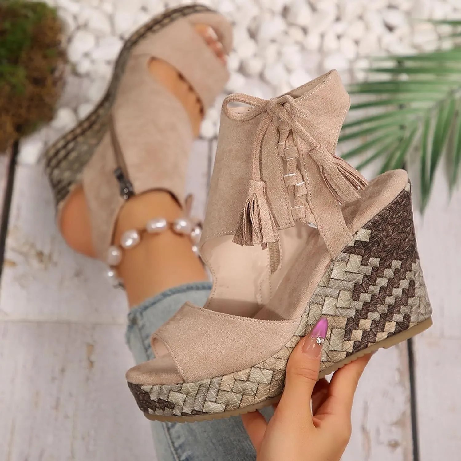 Dressy Sandals Women Hollow Out Zipper Peep Toe Sandals Comfortable Boho Espadrilles Wedges 2025 Summer Casual Slingback Shoes